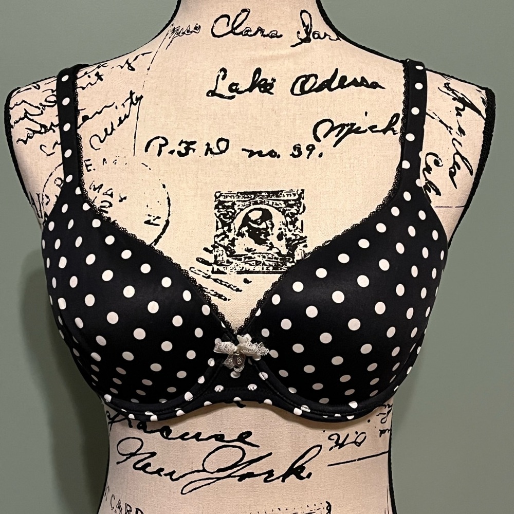 Victoria's Secret Black & White Polka Dot Bra with Sweetheart Neckline
